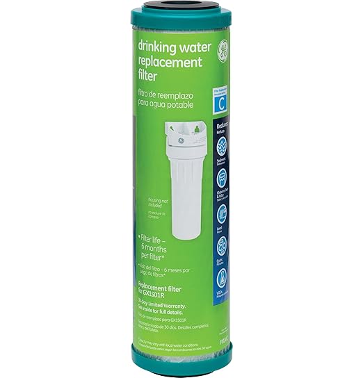 GE Premium Single Stage Drinking Water System Replacement Filter, Fits GX1S01R Under Sink Filtration System, Replace Every 6 Months, FXUVC