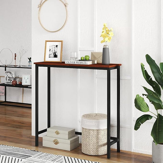 HollyHOME Narrow Console Table, 29.5" Slim Entryway Table, Sofa Stand, Hallway Shelf for Hallway, Bedroom, Living Room, Foyer, Canyon Walnut