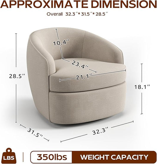 Leyu&Hafort Modern Beige Swivel Accent Chair with Removable Foam Seat Cushion, Linen Upholstered Comfty Sofa for Living Room and Bedroom Reading, FSC Certified Solid Wood Base. (Oatmeal)
