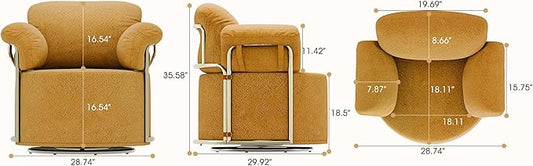 KEIKI Modern Comfy Swivel Accent Reading Chair, 360°Round Upholstered Barrel Armchair Single Club Lounge Sofa Chairs for Living Room,Bedroom, Office,Orange