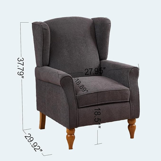 ZMAD Accent Chair, Upholstered High Back Floral Armchair Wood Legs, Comfy Wingback Reading Single Sofa Chair,Plus a Solid Wood Coffee Table for Small Spaces, Living Room, Bedroom (Antique Dark Grey)