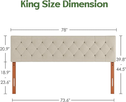 King Upholstered Headboard Only for Bed Frame from 65”-78”, Adjustable Height King XL Headboards with Durable Wood Legs, Fabric Bed Board in Modern Button Design, Beige