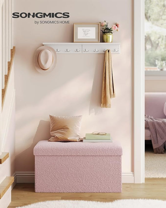 SONGMICS Storage Ottoman Bench, Storage Chest, 15 x 30 x 15 Inches, Foot Rest Stool, End of Bed Bench, Load up to 660 lb, for Living Room, Bedroom, Entryway, Jelly Pink ULSF096R01