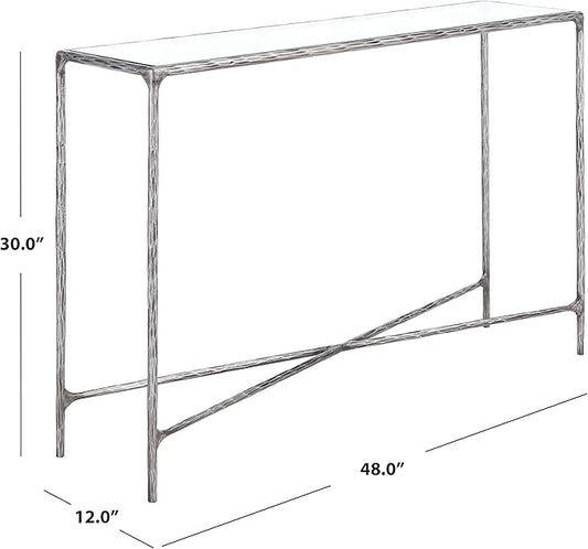 SAFAVIEH Couture Home Collection Jessa Silver Metal/Tempered Glass Top Entryway Living Room Rectangle Console Table (Fully Assembled)