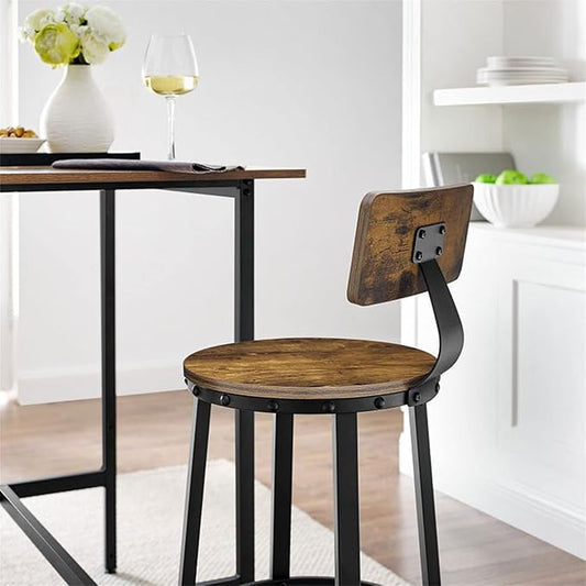 VASAGLE Bar Stools Set of 2, Bar Height Stools, 28.9 Inches Counter Barstools Chairs with Back for Dining Kitchen Island, Steel Frame, Industrial Style, Easy Assembly, Rustic Brown and Ink Black