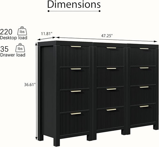 Modern Solid Wood Chest of Drawers, Multifunctional Large-Capacity Storage Drawer Cabinet, Dresser Organizer with Metal Handle, for Hallway, Entryway, Black X3