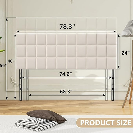 ALISH Velvet Tufted Headboard with Adjustable Height and Width, Foldable Upholstered Headboard with Metal Legs for King Size Metal and Wood Bed Frame (Beige, King)
