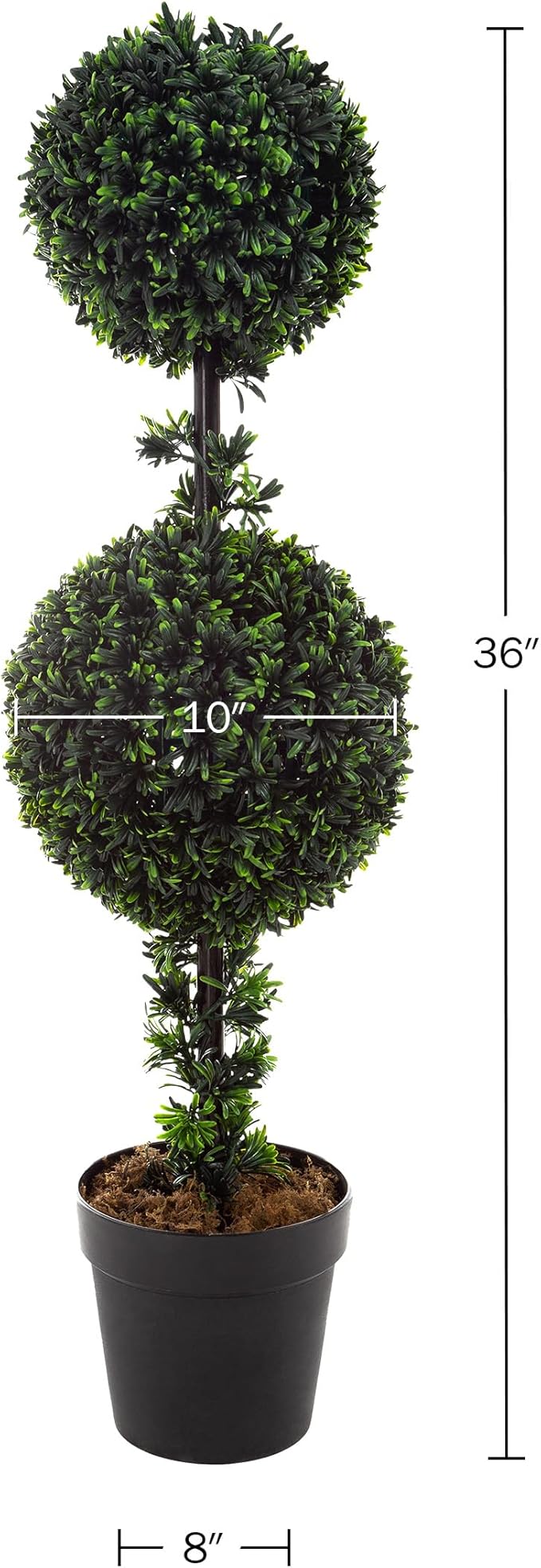 Artificial Topiary Tree - 36-Inch Double Ball Podocarpus Fake Plant - Realistic Indoor or Outdoor Potted Faux Plants for Home Decor by Pure Garden