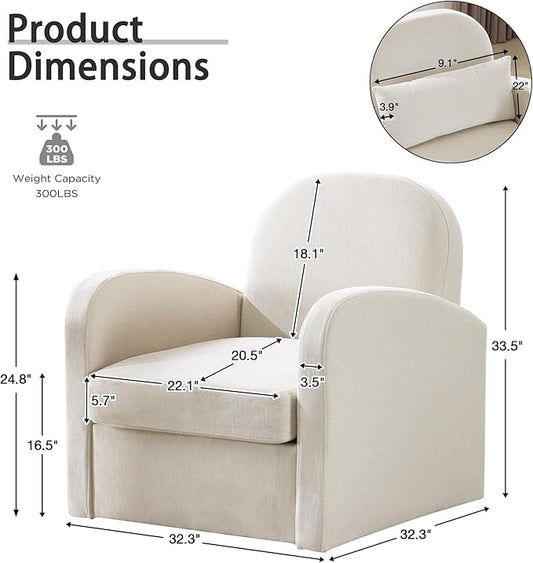 MELLCOM Swivel Accent Chair with Hidden Storage Set of 2, Comfy Chenille Fabric Upholstered Leisure Armchair with Lumbar Pillow and Side Pocket for Living Room Bedroom Reception Room and Office