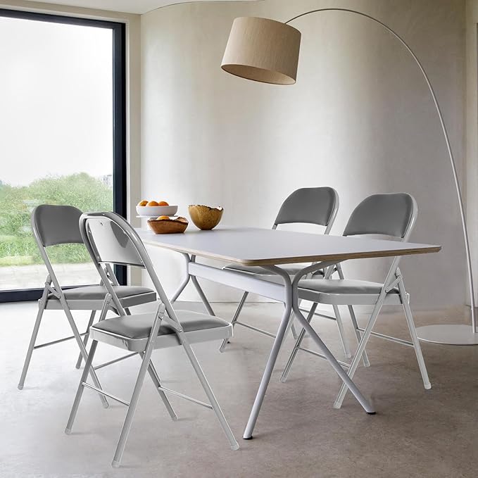 6 Pack Folding Chairs with Padded Seats, Padded Folding Chair with Steel Frame for Events Home Office, Pu Leather Folding Chair Grey