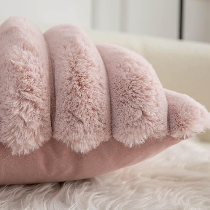 Neelvin Pink Faux Fur Cozy Soft Striped Decorative Throw Pillow Covers 12x20 inch Set of 2,Velvet Pillowcase Cushion Case for Sofa Couch