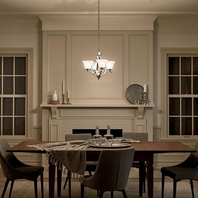 Kichler Dover 4-Light Mini Chandelier in Brushed Nickel with Satin Etched Seeded Glass, Traditional Lighting Fixture for Dining Room or Entryway, 2019NI