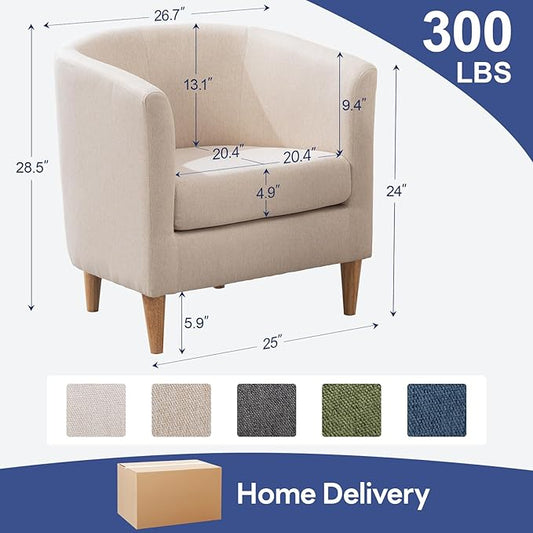 Accent Barrel Chair, Modern Comfy Living Room Chairs with Armrest Small Reading Chair with Cozy Soft Padded for Bedroom Reception Room Cafe, Begie