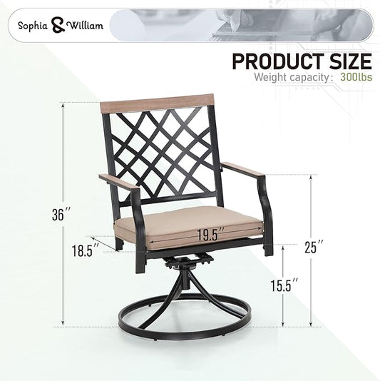 Sophia & William Outdoor Swivel Metal Chairs Set of 2, Patio Dining Chairs with Cushions, Strong Capacity Furniture Set for Garden Backyard Support 300lbs