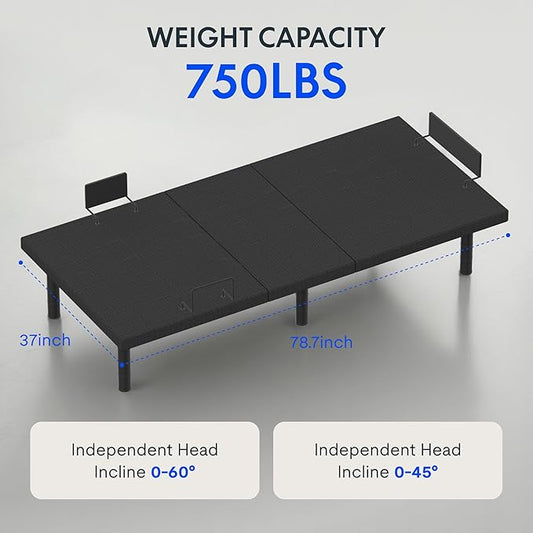 FLEXISPOT Adjustable Bed Frame Base Twin XL + 12" Cooling Gel Memory Foam Mattress, Massage, Head and Foot Incline, Zero Gravity, Zero Clearance, Under-Bed Lights, Anti-Snore, Wireless Remote