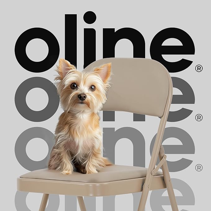Oline Vinyl Folding Chairs, Padded Vinyl Cushion Chairs with Durable Metal Frame, Indoor Outdoor Stackable Foldable Guest Chairs for Office Wedding Kitchen Dining, 300lb Capacity (Khaki, 4 Pack)