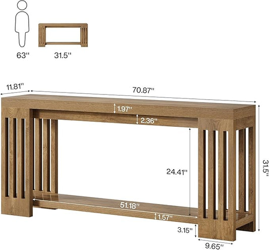 Tribesigns 70.9-Inch Extra Long Entryway Table, Farmhouse Sofa Console Table with Vertical Stripe Legs, 2-Tier Entry Furniture for Living Room, Hallway, Entrance (Light Brown)