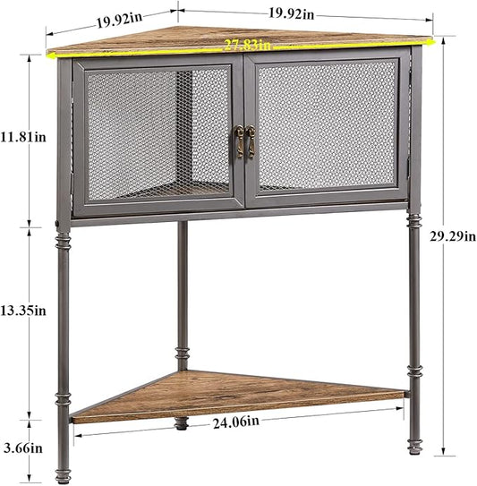VECELO 3 Tier Corner Shelf,Corner Table with Mesh Door and Open-Shelf,Corner Cabinet Stand,Metal Frame Organizer Display Storage Shelves for Bedroom,Living Room,Kitchen,Bathroom