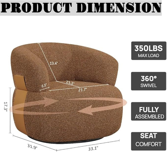 Swivel Barrel Accent Chairs-Modern Round Club Arm Chair Upholstered Living Room Armchair, Single Sofa Seating Bedroom Side Reading Seat for Living Roon Office (Caramel,1 Pack)