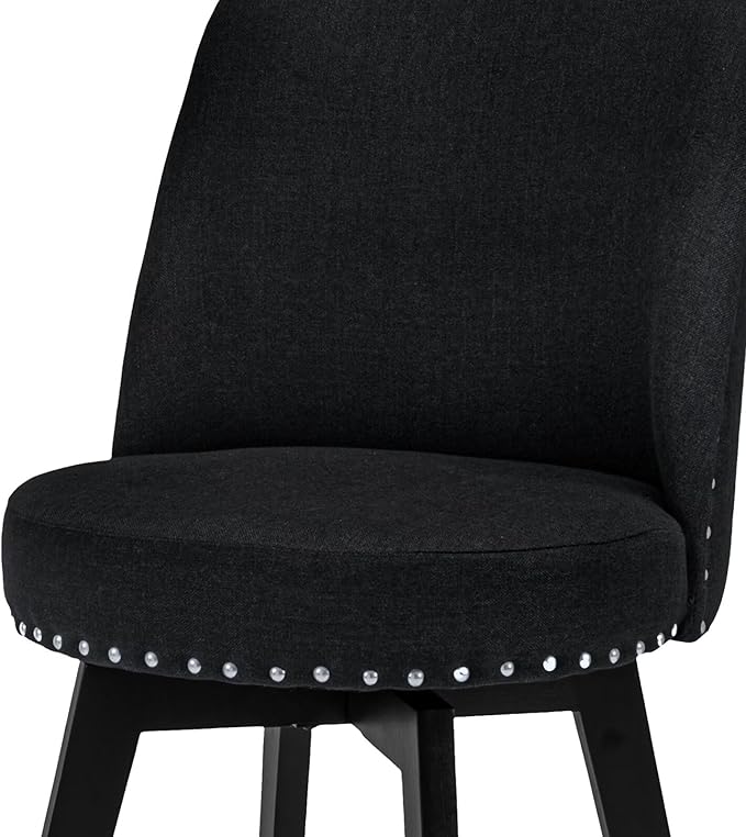 MINCETA Bar Stool, 26 Inch Upholstered Barstool with High Back and Footrest, Swivel Counter Height Barstool for Kitchen Island Home Bar Black