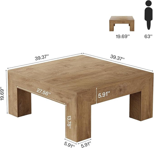 Tribesigns 39.4-Inch Square Coffee Table for Living Room, Farmhouse All MDF Center Cocktail Tea Table with Sturdy Wooden Legs, Easy Assembly, Yellow Brown