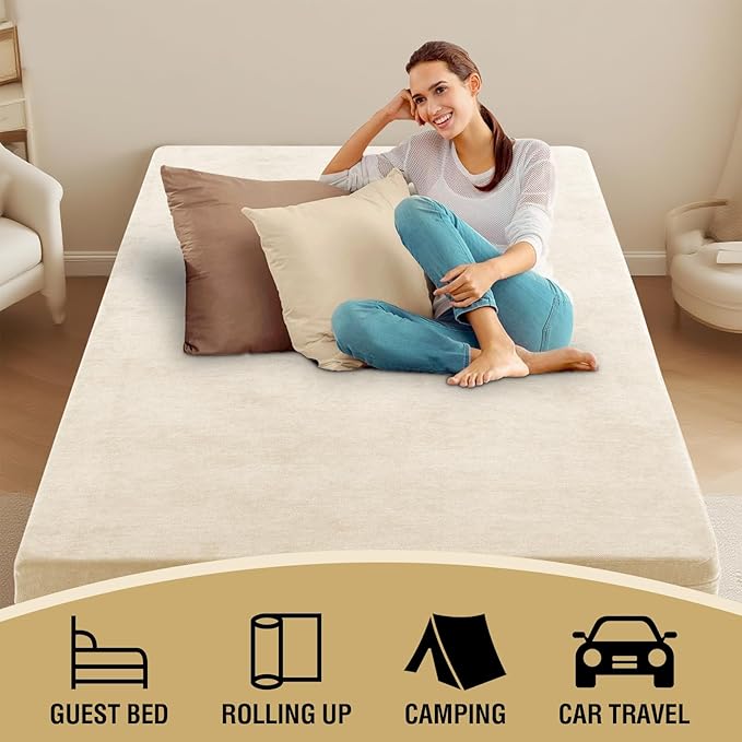 H.VERSAILTEX Full Size Armless Futon Mattress Covers for Traditional Japanese Futon Mattress Soft Chenille Couch Slipcovers Floor Mats Sofa Protector Zippered Sleeper Sofa Cover,Beige