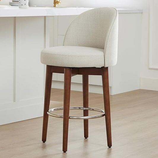 CHITA Counter Height Bar Stools Set of 2,Swivel Barstools for Kitchen Island,26.4" H Seat Height,Fabric,Linen