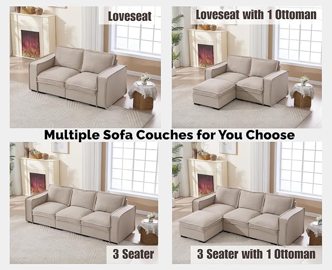 EALSON 93" Modular Sectional Sofa Modern Comfy 3-Seater Couch Sofa Linen Fabric Upholstered Cloud Couches with 24" Deep Seat and Wooden Legs for Bedroom/Living Room/Office, Oatmeal