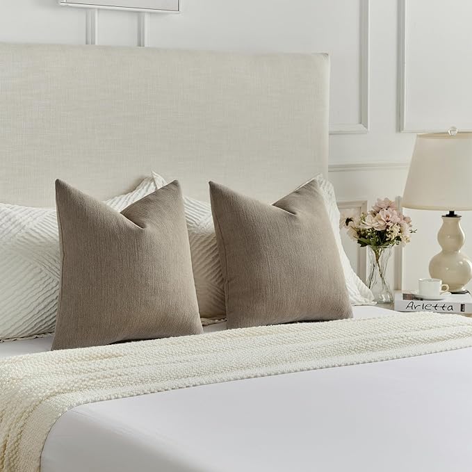 FUTEI Coffee Chenille Decorative Throw Pillow Covers 12x20 Inch Set of 2,Soft Cozy Faux Linen Textured Lumbar Pillow Cases,Farmhouse Home Decor for Couch Living Room