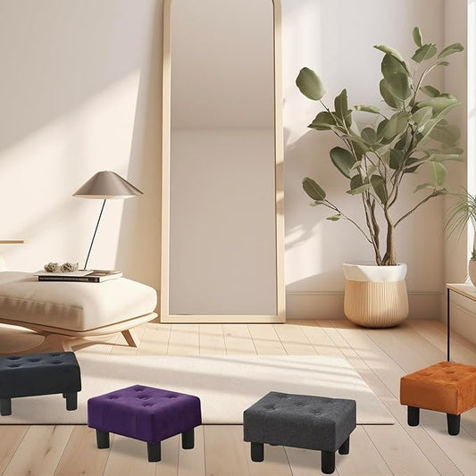 Poofzy Small Foot Stool Ottoman, Velvet Ottoman Foot Rest with Legs, Rectangle Foot Rest for Couch, Footstools and Ottomans Small for Living Room and Entryway (Purple)