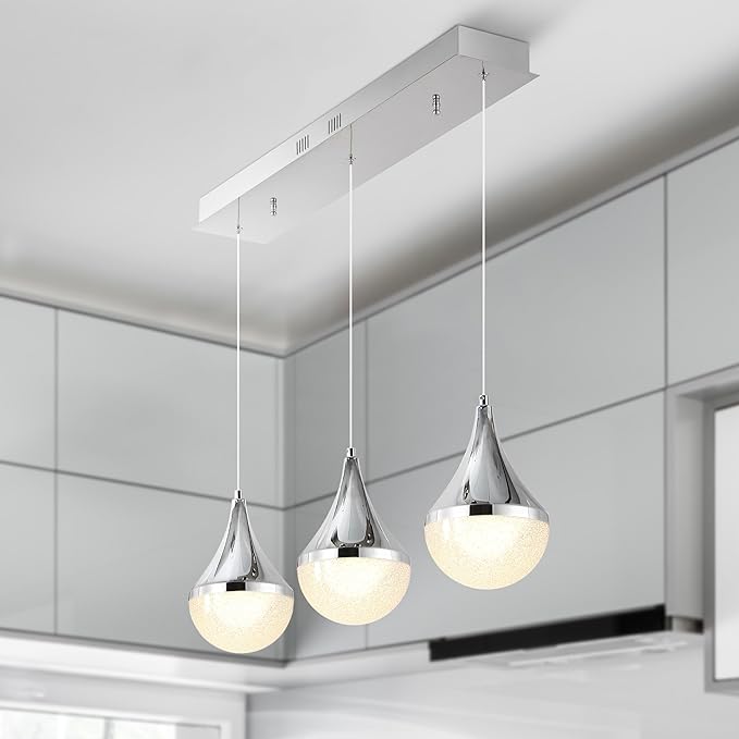 JONATHAN Y JYL7121A Elyse Teardrop 33" 3-Light Modern Mid-Century Iron/Acrylic Integrated Linear LED Pendant French Country,Vintage,Bohemian, Chrome/White