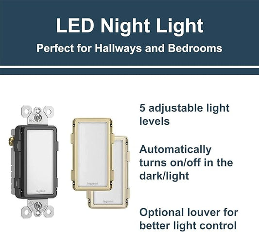 Legrand radiant NTLFULLTCCC6 Full Adjustable LED Night Light Outlet, For Hallways and Stairs, Optional Louver, Black/Light Almond/Ivory (1 Count)