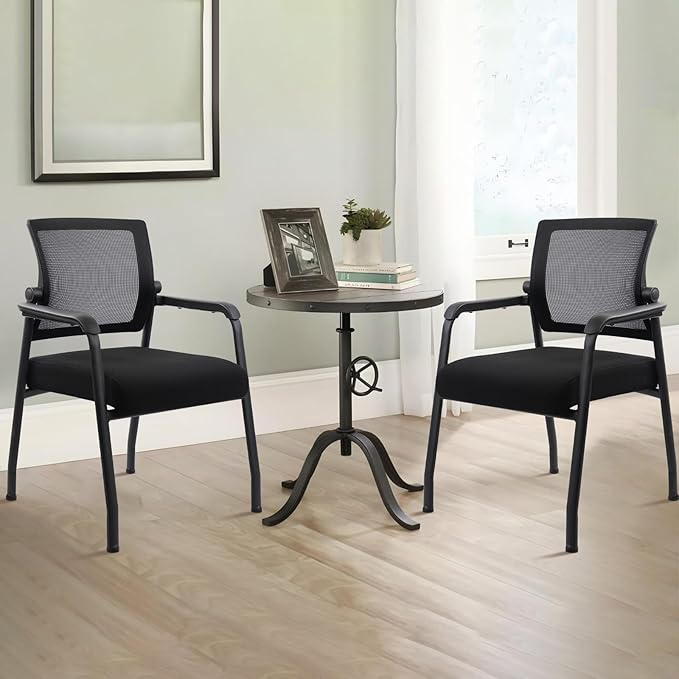 8PK Office Guest Chairs No Wheels | Ergonomic Lumbar Support and Thicked Seats Cushion, Desk Chair with Adjustable Mesh Back for Waiting Room School Church Reception,Black