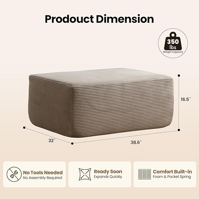 Removable Ottoman Can be Footrest Or Side Table, Idea for Living Room Bedroom Balcony(Corduroy Fabric, Camel)