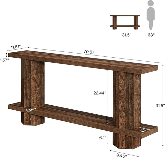 Tribesigns 71-Inch Long Console Table for Entryway, Wooden Sofa Table Behind Couch, for Living Room, Hallway, Foyer, Dark Brown