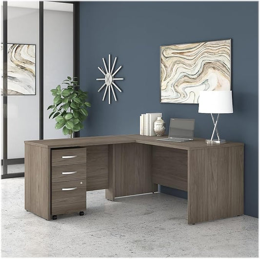 Bush Business Furniture Studio C L Shaped Desk with Mobile File Cabinet and Return, 60W x 30D, Modern Hickory