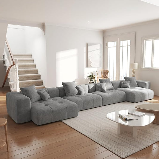 WJShome 183" Oversized Modular Sectional Sofa, U Shaped Couch with Ottoman,Sectional Couches for Living Room,Large Linen Deep Seat with Pillow Couches for Home,Spacious Space,Gray