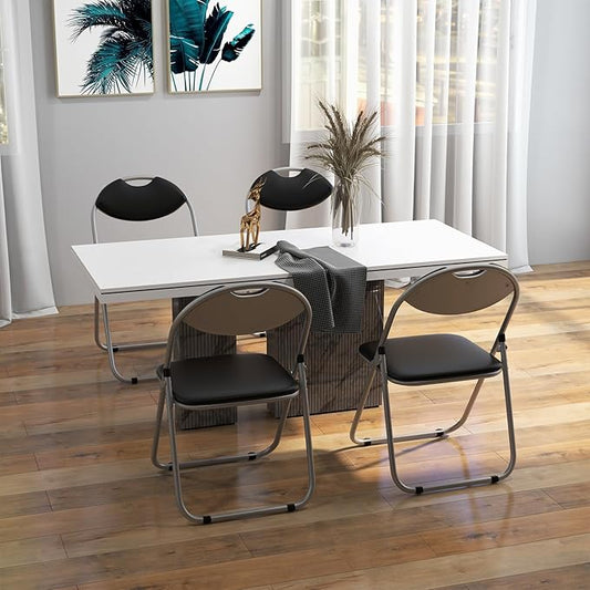 S AFSTAR Folding Chairs Set of 4, Metal Folding Chairs with Carrying Handles, Padded Seats, Non-Slip Foot Pads, Indoor & Outdoor Foldable Padded Chairs for Home Office Reception Room Church, Black