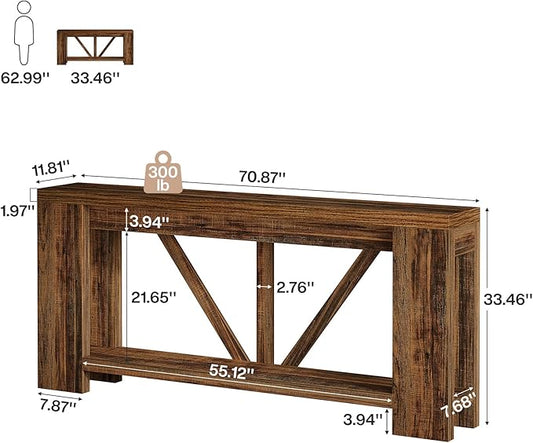 Tribesigns 70.9" Narrow Long Console Table, 2-Tier Farmhouse Entryway Table with Storage, Modern Entry Sofa Table Behind Couch for Hallway, Foyer, Living Room, Dark Brown