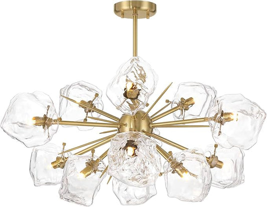 Possini Euro Design Klara 30" Modern Pendant Chandelier Ceiling Light Fixture Dining Room Over Table Kitchen Island Foyer Sputnik Hanging 12-Light LED Dimmable Clear Soft Gold Finish Glass Hallway