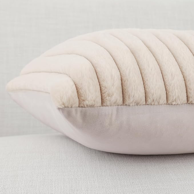 Pallene Faux Fur Plush Throw Pillow Covers 24x24 Set of 2, Luxury Soft Fluffy Striped Decorative Pillow Covers for Sofa, Couch, Living Room, Apricot