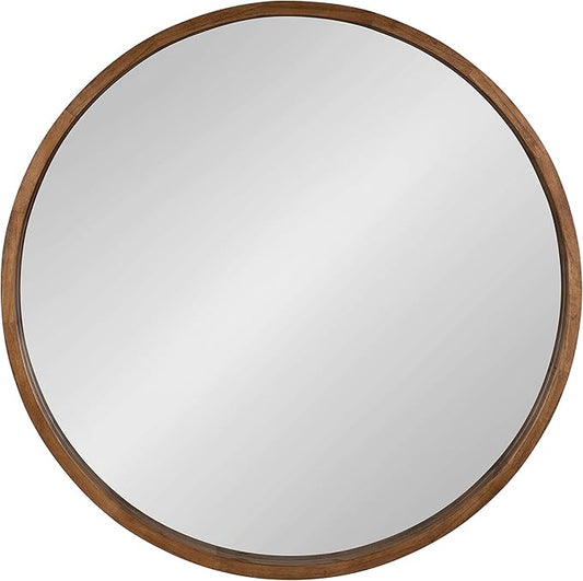 Kate and Laurel Hutton Round Wood Framed Wall Mirror, 36" Diameter, Natural Rustic Brown, Geometric Home Decor