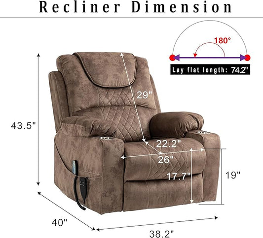Large Power Lift Recliner Chair Sofa with Massage and Heat for Big and Tall Elderly,Infinite Positions,Dual Motor,Cup Holders,Extended Footrest,Velvet Home Theater Seat