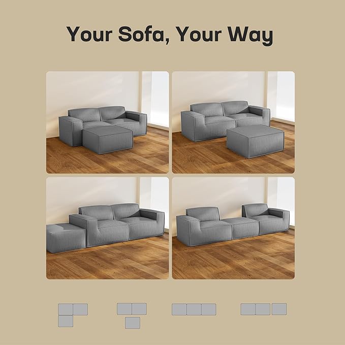 Marsail Modular Sectional Sofa, 80" L-Shaped Modular Sectional Couch with Deep Seat, Freely Combinable Sectional Clound Sofa for Living Room, No Assembly, Plush Corduroy Fabric, Grey