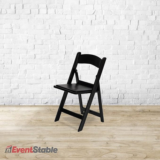 EventStable Titan PRO Resin Folding Chair - Black Indoor/Outdoor Lightweight Foldable Chair - Vinyl Padded Folding Chair for Weddings Parties Events - 4 Pack