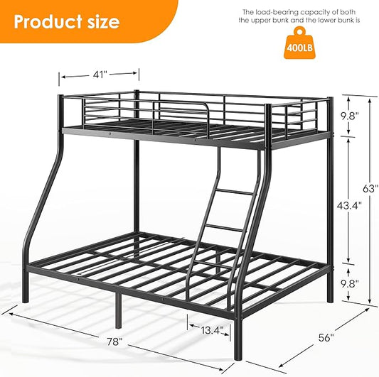SDHYL Bunk Beds Twin Over Full Size, Heavy Duty Metal Bunk Bed Frame for Adults, Space-Saving & No Box Spring Needed, Black