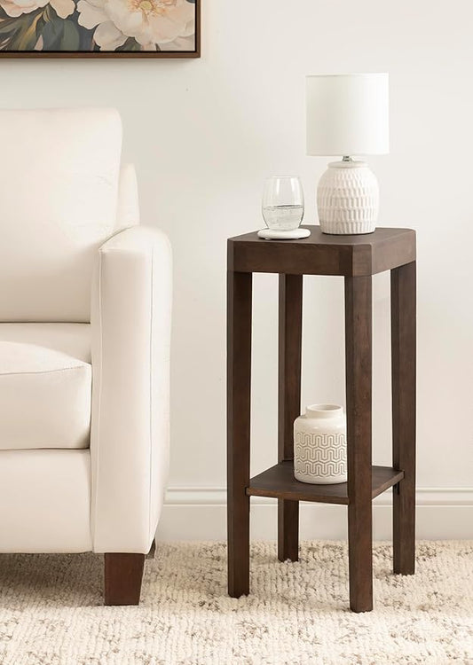 Kate and Laurel Talcott Modern Square Wood Drink Table, 12 x 12 x 28, Dark Brown, Transitional Decorative Two-Tier Pedestal Table for Use as Plant Stand Indoors or Living Room Decor Accent