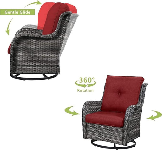 HUMMUH 5 Pieces Patio Furniture Set Wicker Outdoor Sectional Sofa with Swivel Rocking Chairs,Patio Ottomans