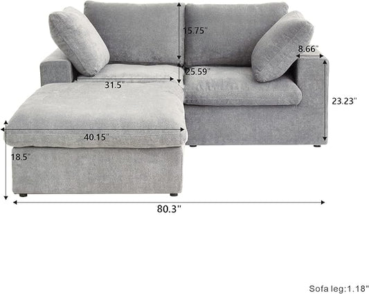 WJShome Cloud Couch Modular Sectional Sofa with Storage Ottoman,L Shaped Couch for Living Room,80.3" inch Down Filled 3 Seater Convertible Sectional Sofas for Office Apartment-Grey