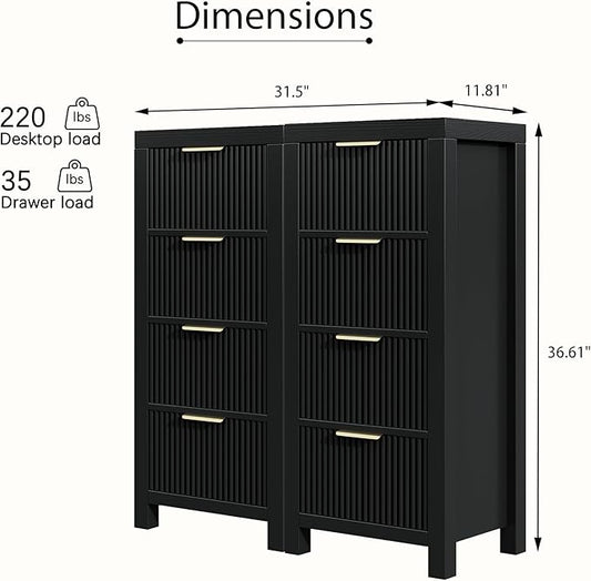 Modern Solid Wood Chest of Drawers, Multifunctional Large-Capacity Storage Drawer Cabinet, Dresser Organizer with Metal Handle, for Hallway, Entryway, Black X2
